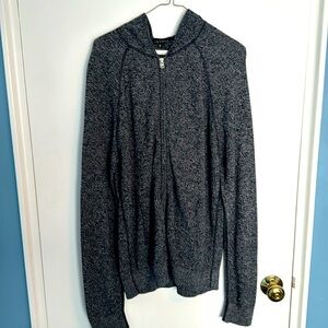 Theory Cotton Cashmere Zip Up Hooded Sweater Blue Gray Large